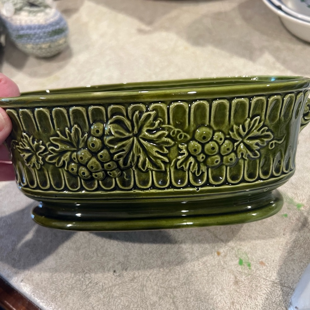 Green Ceramic planter with Grape Design